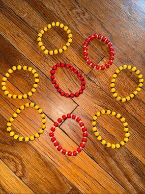 Handmade bundle Yellow and Red Beaded Stretch Bracelets - Set of 8